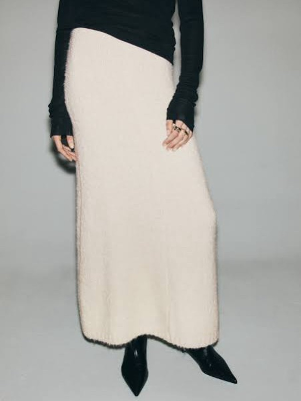 H&M Cream Bouclé Knit Flared Maxi Skirt Size Large L Like New